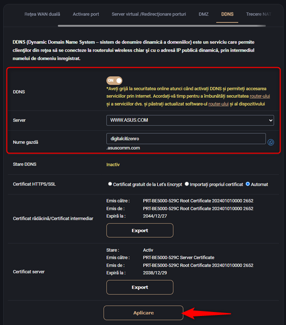 ConfigureazÄ corect serviciul DDNS