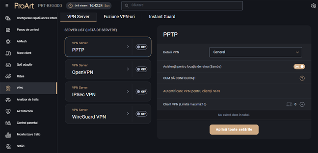 Routerul ASUS poate folosi aceste protocoale pentru VPN