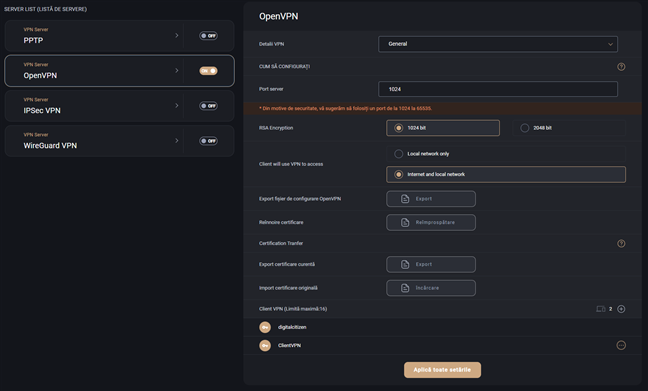 DescarcÄ fiÈierele de configurare pentru clienÈii VPN