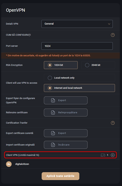 AdaugÄ un nou utilizator care poate accesa serverul VPN