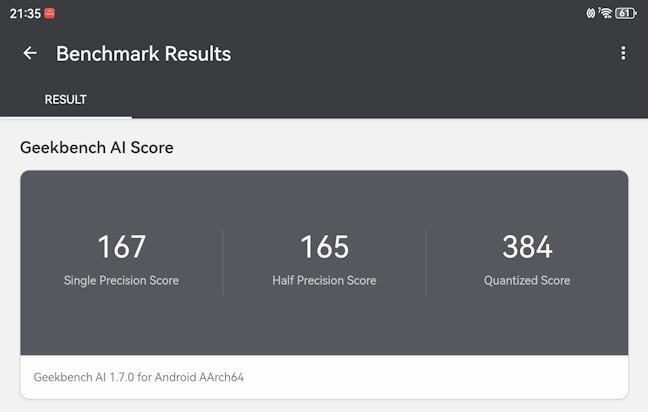 Scorul din Geekbench AI