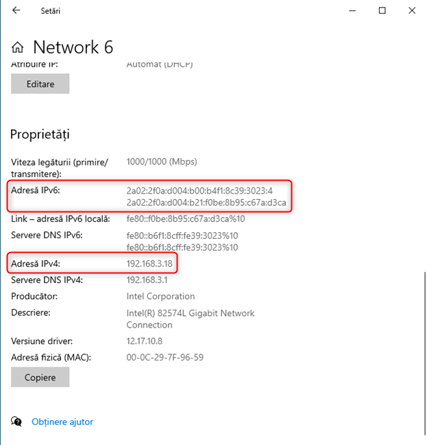 Află adresa IP pentru o conexiune Ethernet în Windows 10