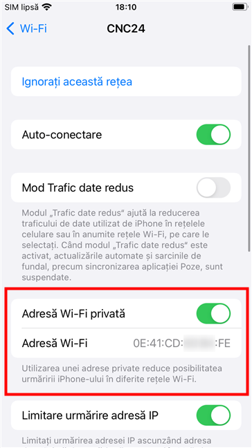 Pentru a dezactiva adresele MAC aleatorii pe un iPhone, opreÈ™te AdresÄƒ Wi-Fi privatÄƒ