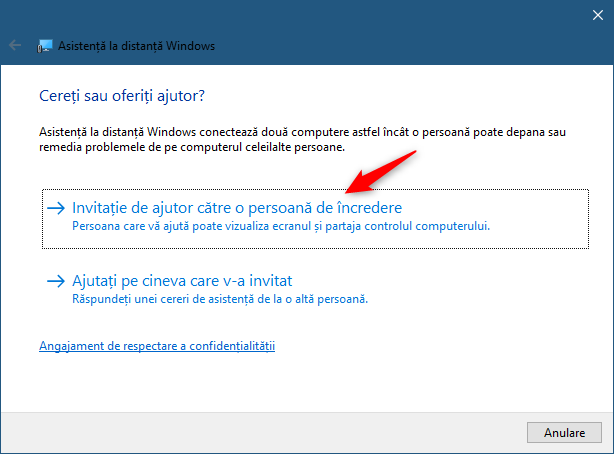 AsistenÈ›Äƒ la distanÈ›Äƒ Windows: InvitaÈ›ie de ajutor cÄƒtre o persoanÄƒ de Ã®ncredere