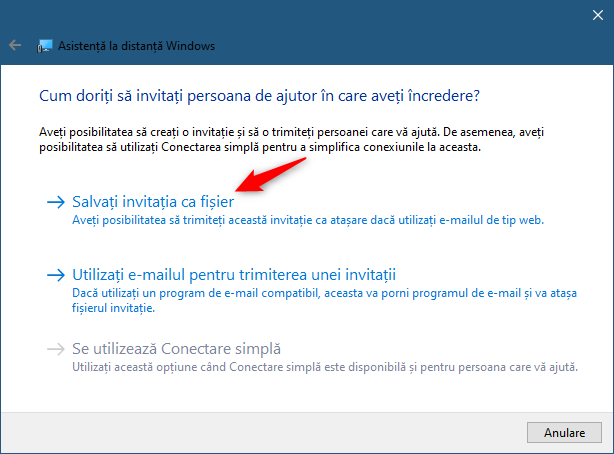 AsistenÈ›Äƒ la distanÈ›Äƒ Windwos: SalvaÈ›i invitaÈ›ia ca fiÈ™ier