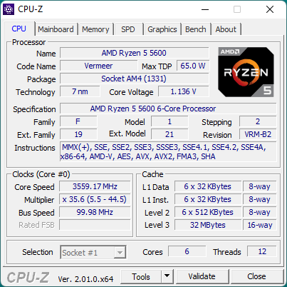 AMD Ryzen 5 5600: Specificații