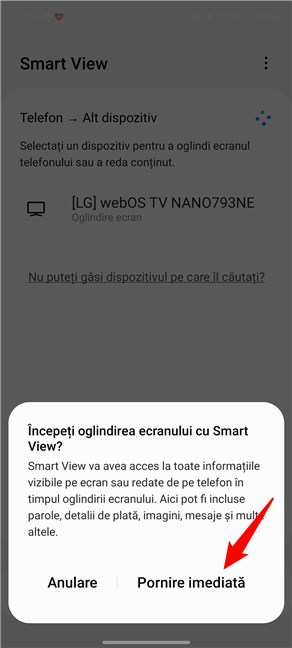 ÃŽncepe oglindirea ecranului cu Smart View