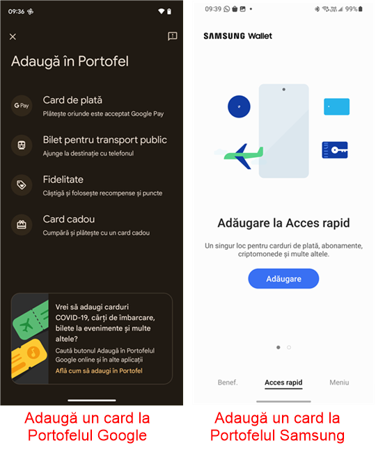 AdÄugarea unui card la aplicaÈia de platÄ