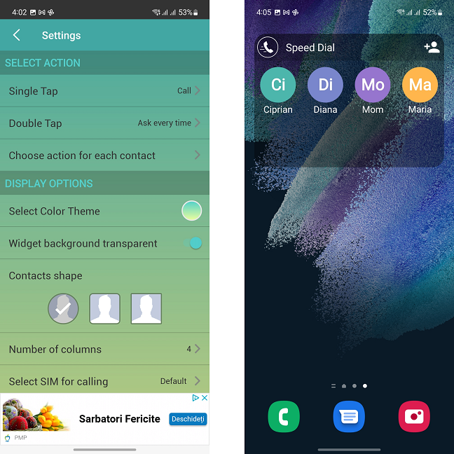Speed Dial Widget este simplu Èi uÈor de configurat