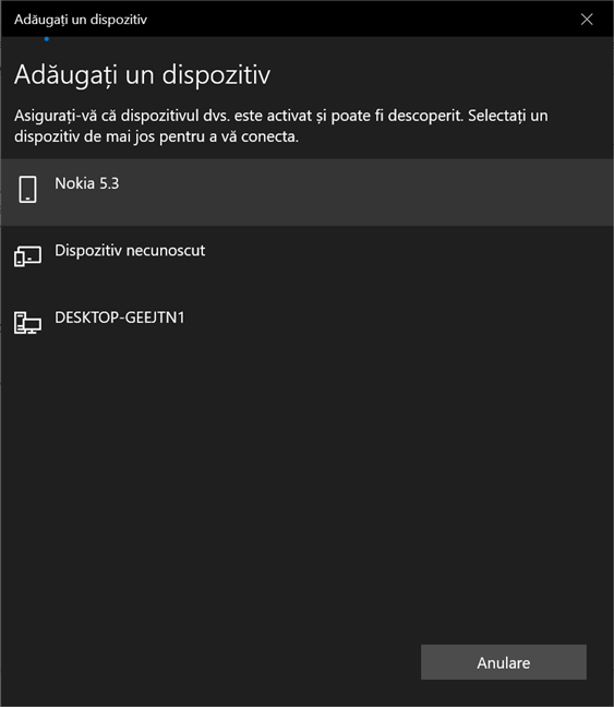 GÄƒseÈ™te-È›i telefonul Ã®n lista de dispozitive pe care le poÈ›i conecta la Windows 10