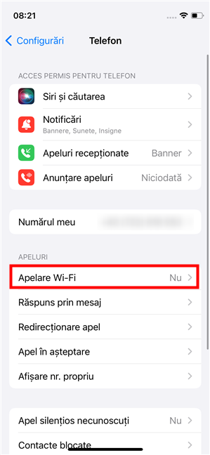 ApasÄƒ pe Apelare Wi-Fi pe iPhone-ul tÄƒu