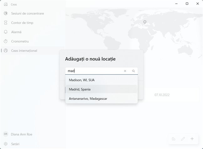 CautÄƒ locaÈ›ia pe care vrei s-o adaugi Ã®n Ceasul internaÈ›ional