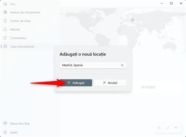 AdaugÄƒ o nouÄƒ locaÈ›ie Ã®n Ceasul internaÈ›ional din Windows