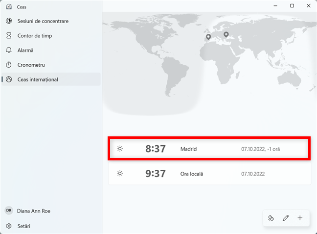 Noua locaÈ›ie este adÄƒugatÄƒ Ã®n aplicaÈ›ia Ceas din Windows