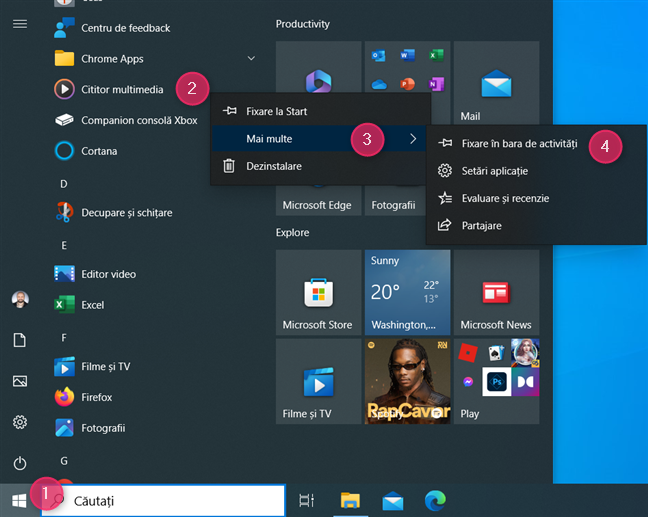 Fixarea unei aplicaÈ›ii Ã®n bara de activitÄƒÈ›i din Windows 10