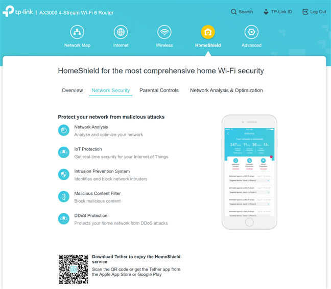 HomeShield poate fi activat doar din aplicaÈia Tether