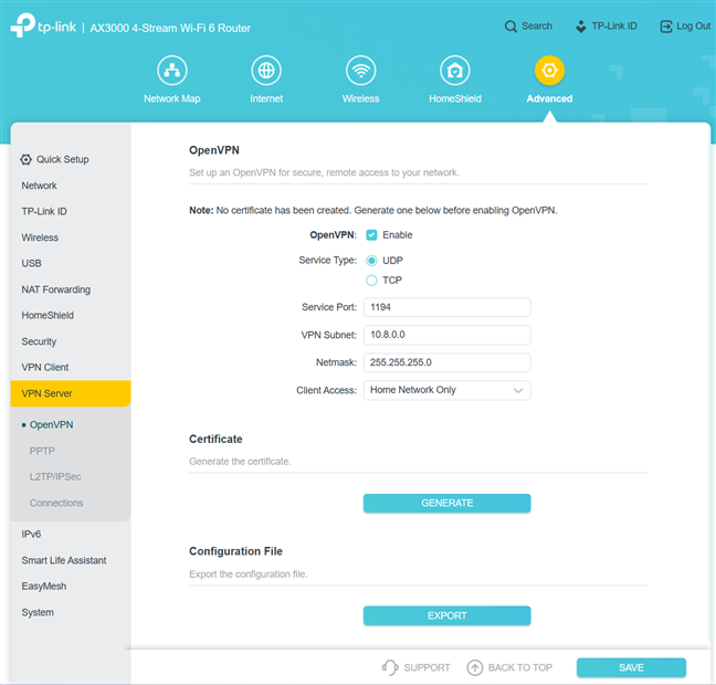 TP-Link Archer AX55 funcÈioneazÄ cu mai multe protocoale VPN