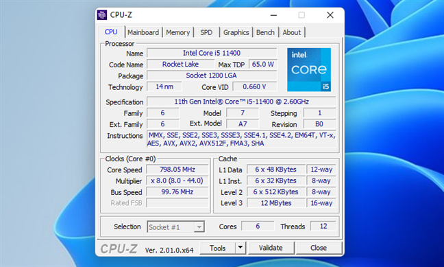 Detalii despre procesorul Intel Core i5-11400