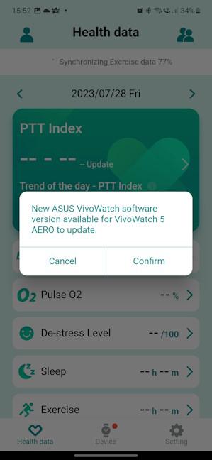 Actualizarea firmware-ului pe ASUS VivoWatch 5 AERO