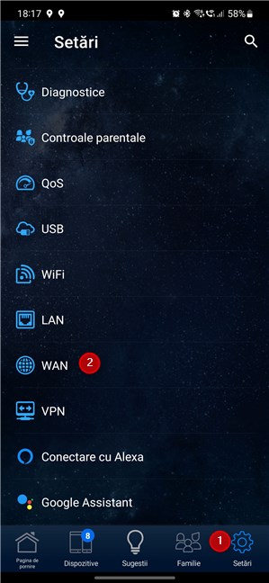 Ãn aplicaÈia ASUS Router, acceseazÄ SetÄri > WAN