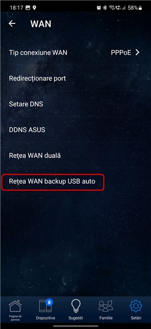 ApasÄ pe ReÈea WAN backup USB auto