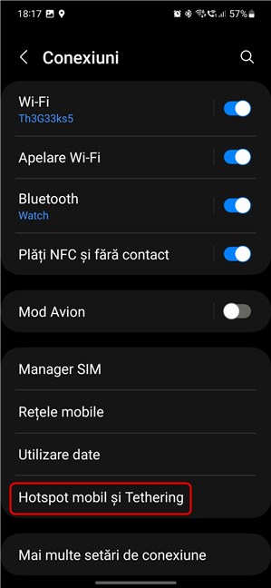 AcceseazÄ Hotspot mobil Èi Tethering