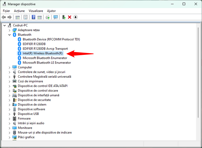 Cip Bluetooth listat Ã®n Manager dispozitive, Ã®n Windows 11