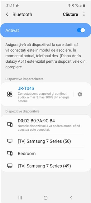 Asocierea Bluetooth din Android este stabilitÄƒ cu succes pe Samsung