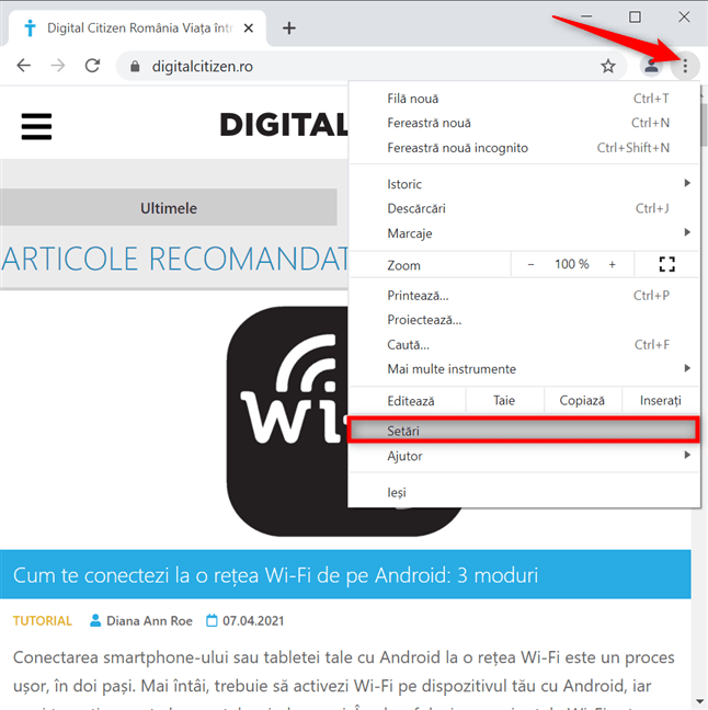 AcceseazÄƒ SetÄƒrile din Chrome