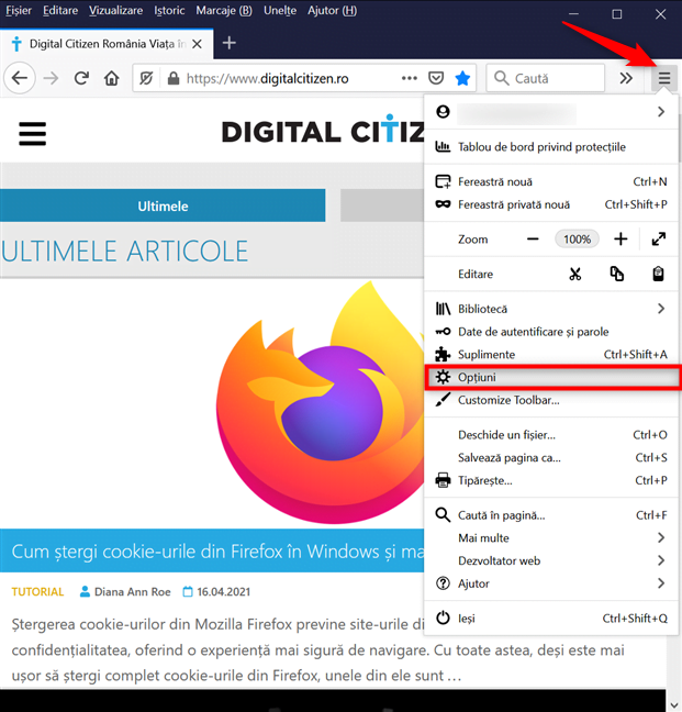 Deschide OpÈ›iunile din Firefox