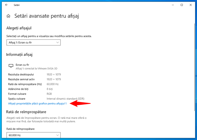 Linkul AfiÈ™aÈ›i proprietÄƒÈ›ile plÄƒcii grafice Ã®n Windows 10