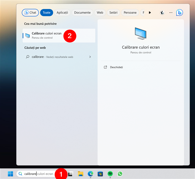 CautÄƒ Calibrare culori ecran Ã®n Windows 11