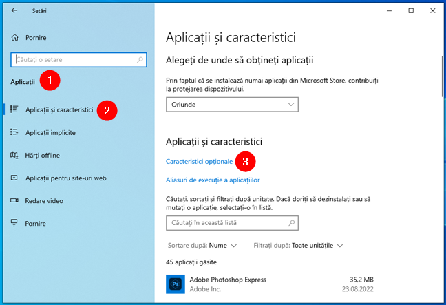 Accesează Caracteristici opționale în Windows 10