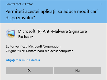 O solicitare Control cont utilizator (CCU) Ã®n Windows 10