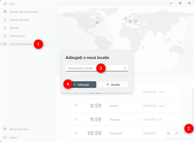 AdaugÄƒ o nouÄƒ locaÈ›ie Ã®n fila Ceas internaÈ›ional din aplicaÈ›ia Ceas