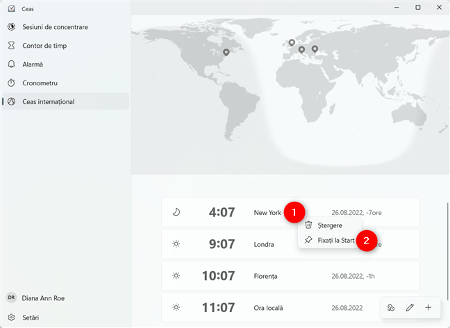 ApasÄƒ pe FixaÈ›i la Start din meniul clic dreapta al unei localitÄƒÈ›i