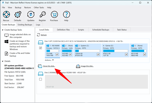 Alege Clone this disk