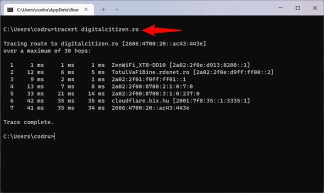 Află calea către un site web sau resursă din rețea, în CMD