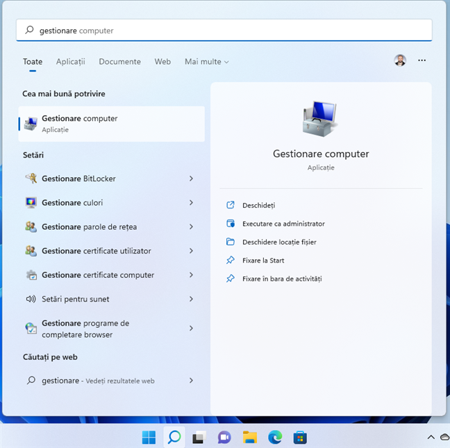 Caută Gestionare computer în Windows 11