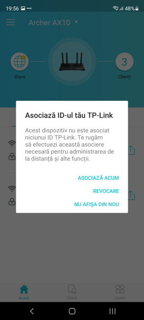 Alege dacă vrei să-ți asociezi routerul cu un ID TP-Link