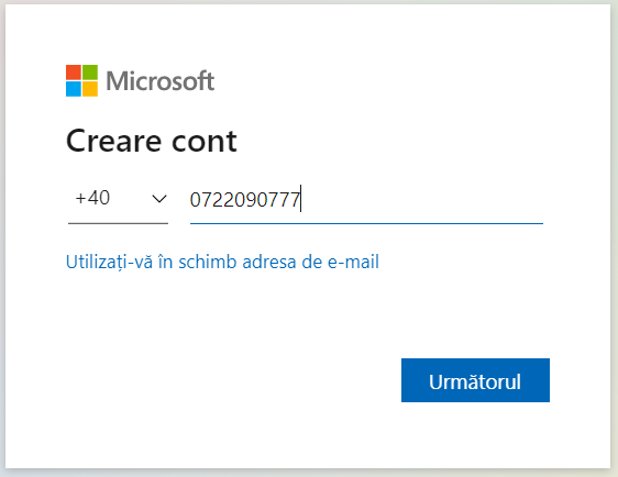 PoÈ›i crea un cont Microsoft È™i folosind un numÄƒr de telefon