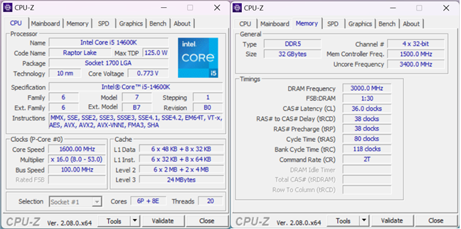 SpecificaÈiile procesorului Intel Core i5-14600K