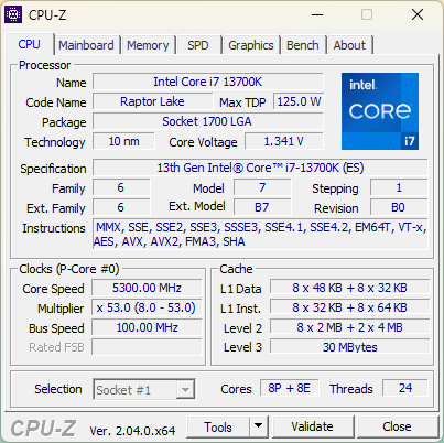 Intel Core i7-13700K: Specificații tehnice