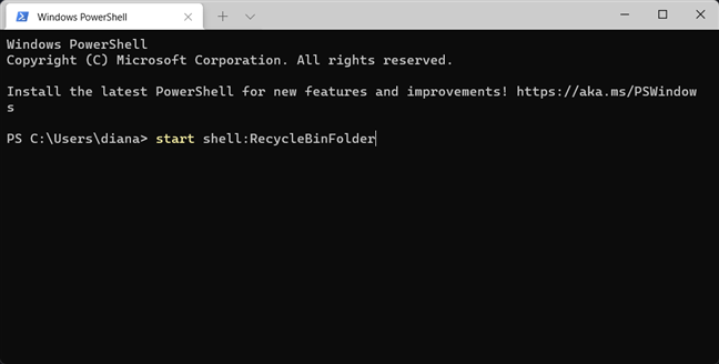 Deschiderea CoÈ™ului de reciclare din Windows Terminal