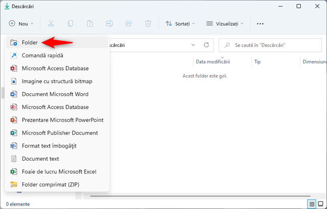Selectează Folder în meniul File Explorer