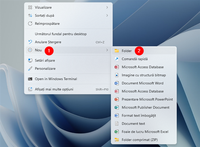 Crearea unui folder nou pe desktop
