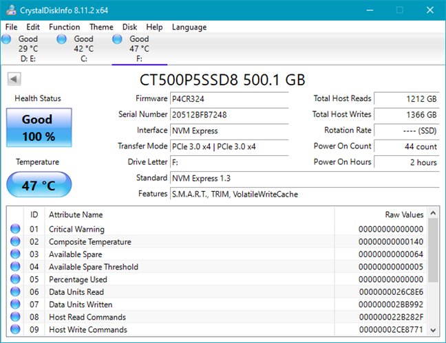 Informații despre SSD-ul Crucial P5