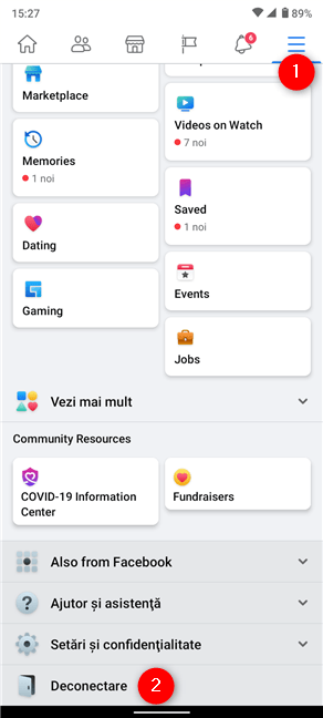 Cum te deconectezi din aplicaÈ›ia Facebook pentru Android