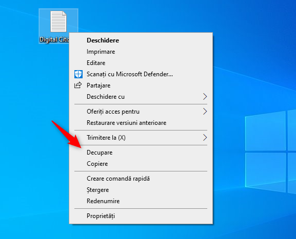 Scurtăturile Decupare și Copiere sunt listate în meniul clic dreapta din Windows 10