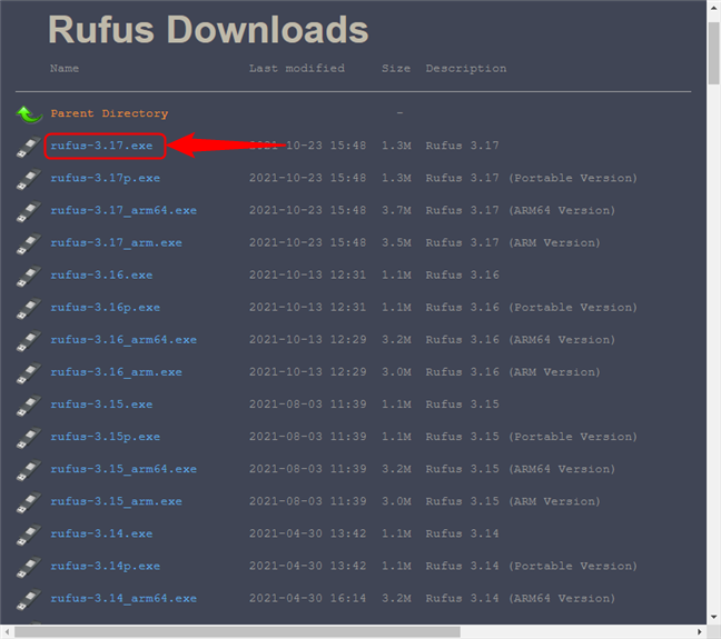 Alege cea mai nouÄƒ versiune a programului Rufus din pagina de descÄƒrcÄƒri